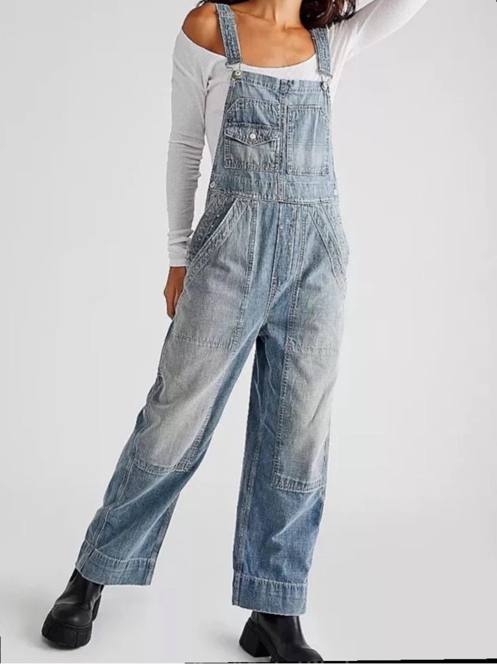 Free People We The Free Murphy Utility Overalls Jackson Blue 100% Cotton Sz S